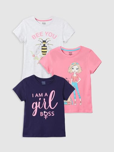 Image of Max Girls Cotton Regular Printed T-Shirt - Pack of 3