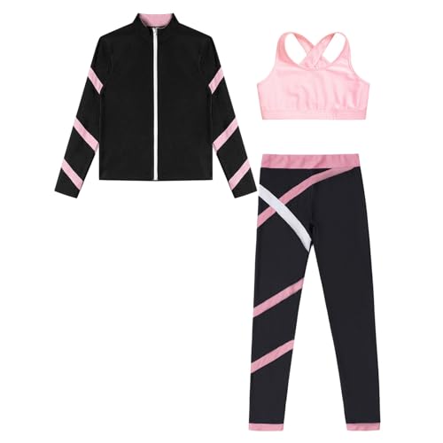Loyan Girls' 3 Piece Gymnastics Sports Workout Athletic Leggings with Tank Tops Fitness Outfits Sets Tracksuit3