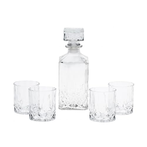Dimensioni Bottiglia: 9.5 x 9.5 x h 23.5 cm (inclusa di tappo) 9 x 9 x h 18,50 cm (senza tappo) Dimensione Bicchiere: Ø 7 x h 8.3 cm