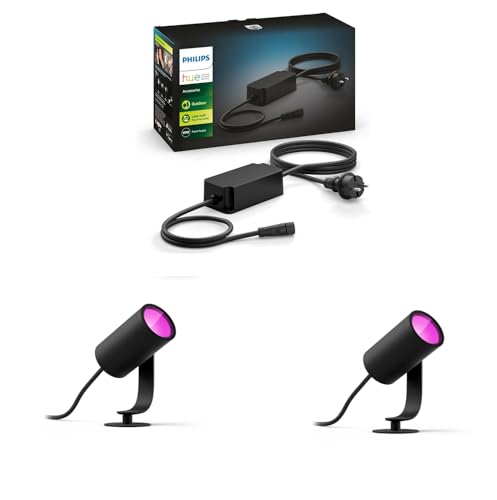 Philips Hue Lily Basis-Set mit 2 Gartenspots (Anthrazit) – Weißes und Farbiges Licht – Inkl. 1 Netzkabel – Gartenbeleuchtung – Hue White and Color Ambiance