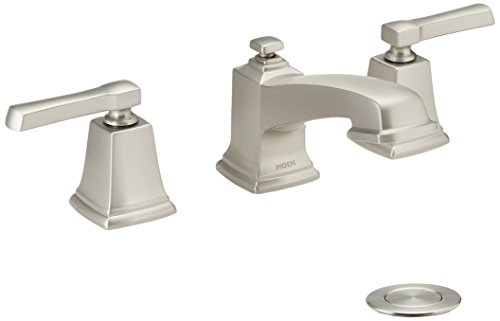 Moen WS84820SRN Boardwalk Two-Handle Low Arc Bathroom Faucet, Spot Resist Brushed Nickel