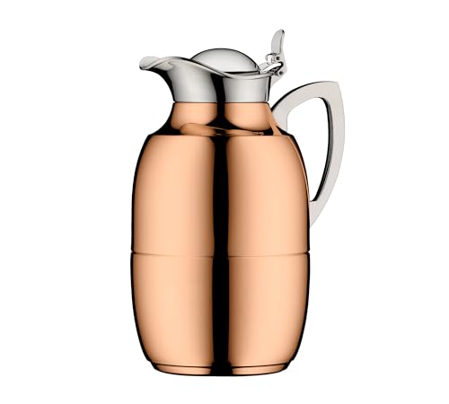 Alfi Juwel Isolierkanne 1,0L | Thermoskanne Edelstahl mit Glaseinsatz | AromaSafe Kaffee & Tee | BPA-frei & nachhaltig | Einhandbedienung | Für Heiß- & Kaltgetränke | Copper plated
