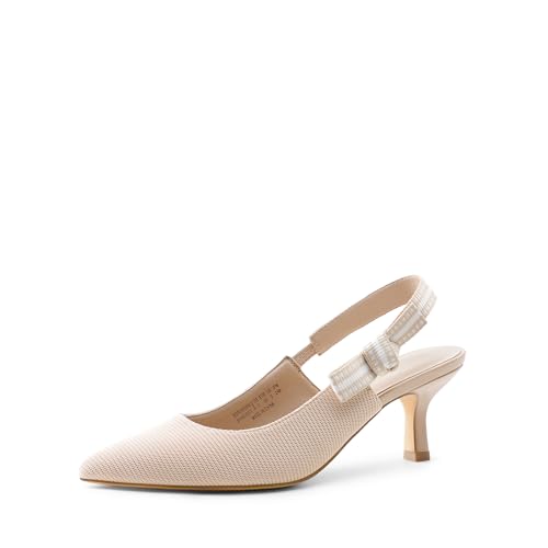 DREAM PAIRS Women's Kitten Heels Slingback Closed Toe Low Pumps Dress Bridal Elegant Wedding Casual Shoes 6 Nude