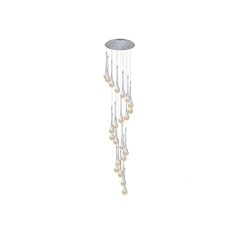 Zenithbeam Silver 138''/350Cm Foyer Entrance Crystal Chandeliers Big Living Room 26Lights Staircase Pendant Chandeliers High Ceiling Hanging Crystal Column Chandelier Attic Dimmable 2700-6000K Big Fixtures