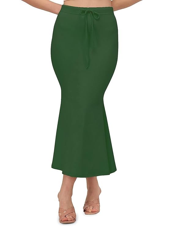 Green Women’s Saree Shapewear Cotton Blend Readymade Stretchable Fish Cut Petticoat Mermaid Fit Silhouette with Tummy Control & Side Slit Lightweight Premium Underskirt (Size - XXL)-image-23