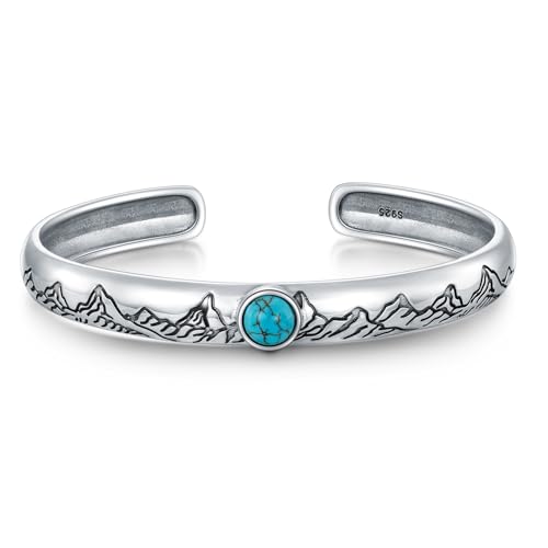 Genuine Turquoise Bracelet, Sterling Silver Boho Adjustable Bangle Cuff Native American Jewelry, Fit for 6 6.5 7 7.5 Inches