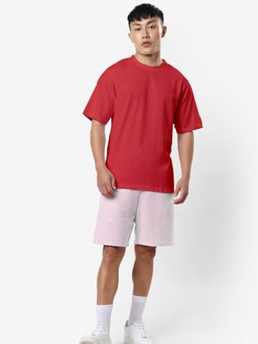 Image of crazymonk Oversized Baggy Fit Drop Shoulder Half Sleeves Round Neck Solid Pure Cotton T-Shirt for Men