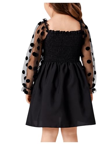 WDIRARA Toddler Girl's Polka Dots Mesh Flounce Long Sleeve Flared Shirred Dress2