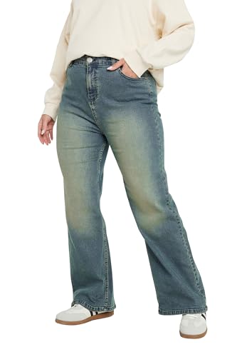 Yours Curve Women's Plus Size Washed Effect Wide Leg Jeans Blue