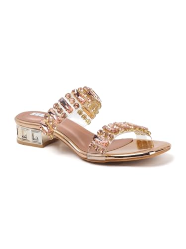 Image of ELLE Women's Dual Strap Embellished Sandal Gemstone Adorned Low Heel