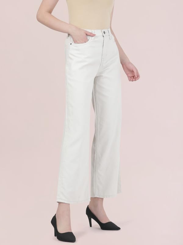 Image of GO COLORS Soft Cotton-Tencel Blend Twill Wide Pants Full Length for Women| Breathable, High Rise