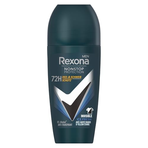 Rexona Men Nonstop Protection Deo Roll-On Invisible Ice Fresh Anti Transpirant mit 72 Stunden Schutz vor Achselnässe und Körpergeruch 50 ml