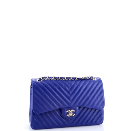 Pre-Loved Classic Double Flap Bag Chevron Lambskin Jumbo, Blue2