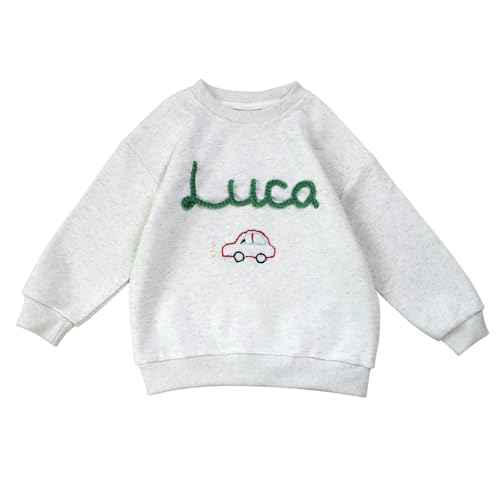 Personalized Toddler Sweatshirt with Name,Hand-embroidered Name and Monogram Sweatshirt for Kids,Customized Toddler Boy Girl Knit Sweatshirt Pullover Multicolor