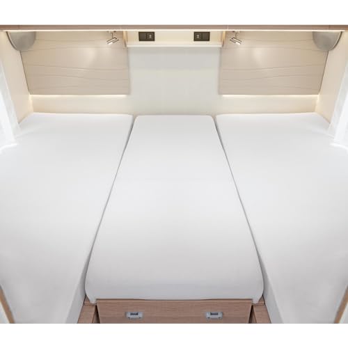 G BETTWARENSHOP – Spannbettlaken für Wohnmobile & Wohnwagen – Spannbetttuch Set 3-teilig für 2 Längsbetten + ...