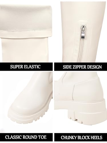 Image of CouieCuies Black Thigh High Boots For Women Platform Over The Knee High Boots Lug Sole Comfortable Stretch Boots 6-11