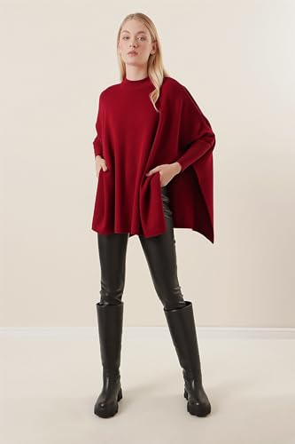 Image of Women's Crew Neck Batwing Sleeve Split Hem Oversized Knit Poncho Sweater