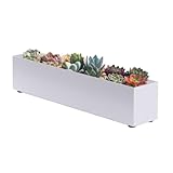 GZGNEEVL Window Sill Planter Box Trough Rectangle Planter Long Window Planters Modern Galvanized Steel Succulent Planter White 16 in Metal Windowsill Pot for Indoor Plants Herb Table Home Outdoor
