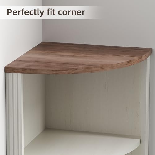 AHB 63\" Tall Corner Cabinet Farmhouse Storage Cabinet with Doors and Shelves, Home Space Saver Corner Storage Shelf for Kitchen Living Room, Antique White