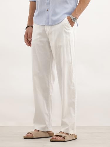 Image of WROGN Men's Linen Blend Trousers | Solid Design | Loose Fit