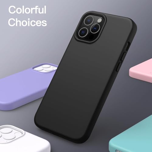 Image of DIZORO Microfiber Candy Case Compatible for iPhone 12 Pro Max 6.7 inch, Shockproof Slim Back Cover Liquid Silicone Case - Black