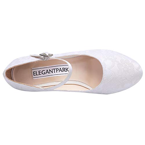 ElegantPark 100120 Custom Women Shoes Low Heel Wedding Bridal Mary Jane Round Toe Evening Prom Pumps Lace US - Image 3