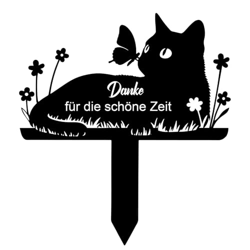 Wondramble Grabstein Katze für Draußen,grabschmuck Katze wetterfest,gartenstecker,gedenktafel,Edelstahl grabstecker 25cm (Katzen)
