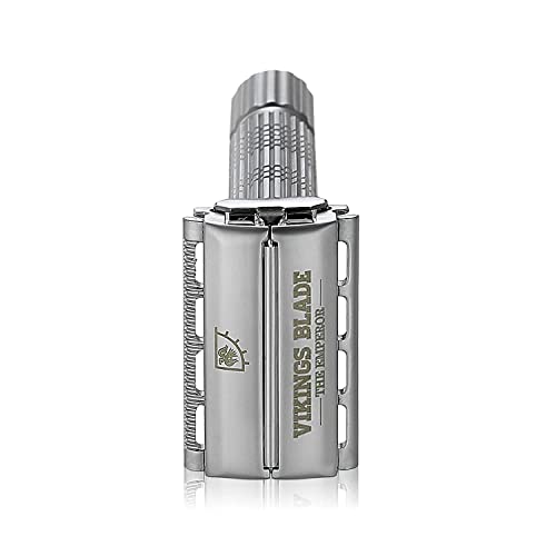 Adjustable Double Edge Safety Razor, The Emperor by VIKINGS BLADE, Long & Fat Handle, Butterfly Twist-To-Open, Eco Friendly, Luxury Case. Smooth, Close, Clean Shaving Razor (Frosted Chrome)