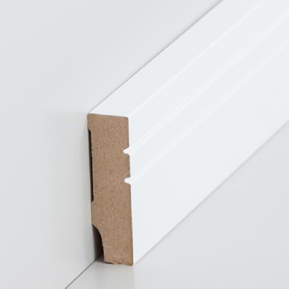 PROVISTON - Battiscopa in MDF, 16 x 58 x 2500 mm, nucleo in MDF laminato, bianco, per incollare, viti e chiodi, 25 m, 10 pezzi