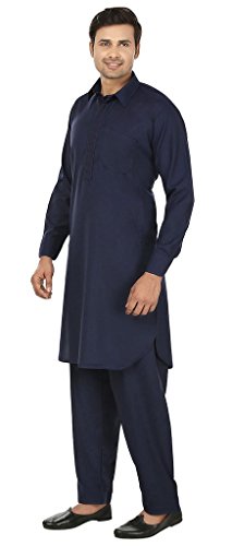 Traje Pathani bordado de algodón para hombre conjunto ropa tradicional manga larga 3