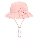 Baby Girl Wide Brim Bucket Hats with UPF 50+ Outdoor Adjustable Beach Hat with Sun Hat(0-6 Months,Pi