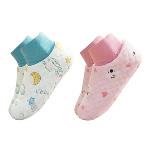 CutiePlusU Kurze Kuschelsocken mit niedlichem Muster2 Paar atmungsaktive leichte & warme Socken für Zuhause White&Pink XL