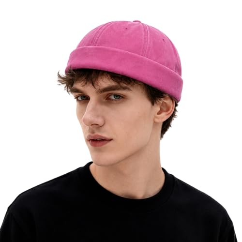 Image of Classic Vintage Style Solid Color Sailor brimless Skull hat Casual Washed Cotton Rolled Cuff Harbour Hat