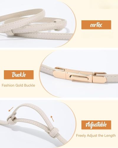 2 Pack Women's Skinny Genuine Leather Belt Adjustable Thin Waist Belt4
