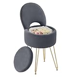 Rolanstar Schminkstuhl mit Stauraum, Schminktisch Stuhl mit Klappbare Rückenlehne, Bürostuhl mit Kunstfell-Sitz, rutschfeste Metallbeine, für Teenager (Grau, S)