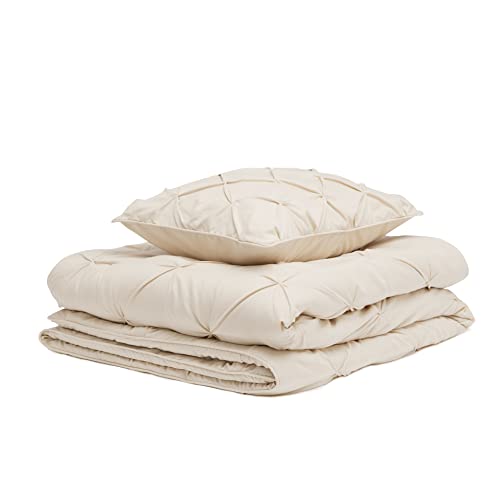 Image of Amazon Basics Soft, Lightweight 2 Piece All-Season Down-Alternative Comforter Bedding Set, Pinch Pleat, Twin /TwinXL, Beige, Geometric