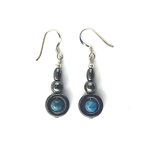Boucles d'oreilles hématite et argent 925 avec pierre fine colorée
