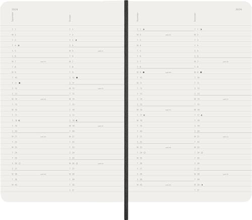 Moleskine Monatsplaner, Monatskalender 2026 12 Monate, Mit Weichem Einband und Elastischem Verschluss, Großformat 13x21, Farbe Schwarz