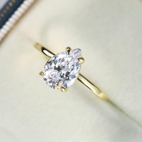 1CT/2CT/3CT Engagement Rings 925 Sterling Silver Pear Cut Cubic Zirconia/Moissanite Wedding Promise Rings for Her Stunning Teardrop Wedding Bands for Women Size 5-92