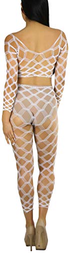 Image of ToBeInStyle Women's Spandex Multi Net Fishnet Set Rave Novelty Party Crop Top & Tights