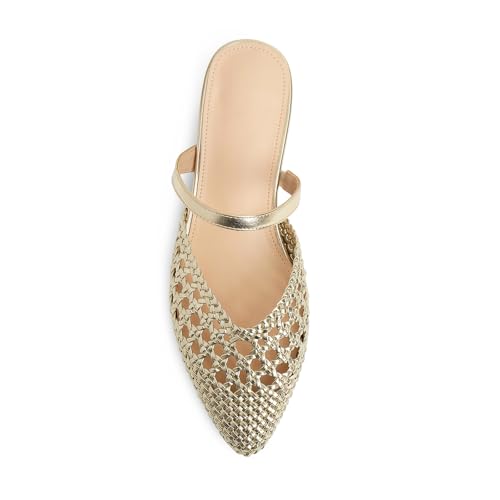 Image of Mesh Mules for Women Comfy Raffia Woven Strap Closed Pointed Toe Mule Flats Casual Slip on Dress Slides Flats
