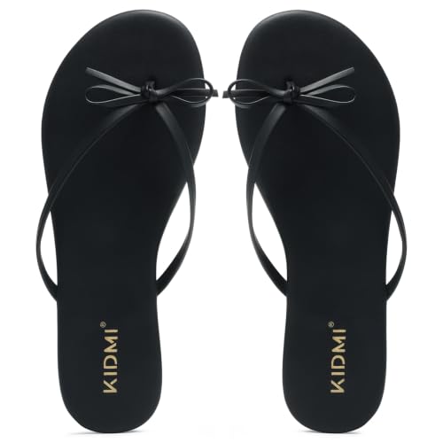 KIDMI Thong Flip Flops for Women - Memory Foam Summer Beach Sandals for Women - Vegan Leather Flat Sandals,Bow Black EU 37 — view 4