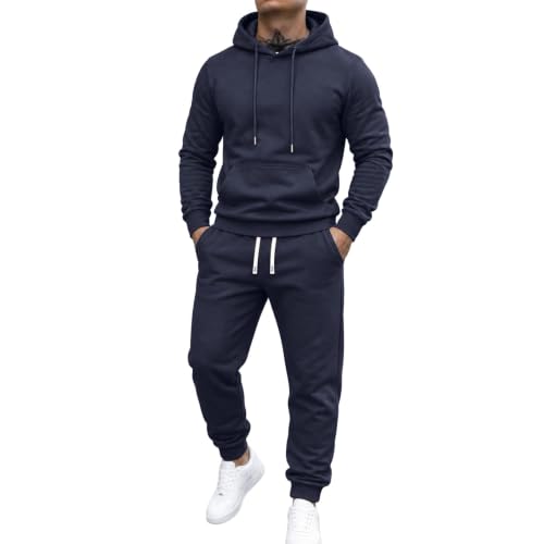 Conjunto completo de 2 piezas de chándal para hombre, atlético, gimnasio, correr, sudadera con capucha y pantalones deportivos, A01-azul marino, S