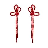 Red Bow Chandelier Earrings for Women,Sparkly Earrings Dangle Dangling Earring Crystal Rhinestone Drop Tassels for Wedding Prom Fashion Jewelry