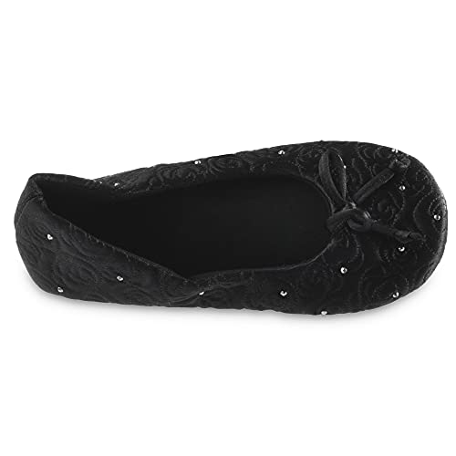 isotoner Ballerina Slippers with Terry Lined and Rose Quilt Dames Ballet plat - Image 4