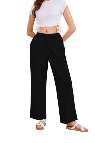 Image of CHARTOU Women's Summer Drawstring Waist Wide Leg Loose Cotton Linen Palazzo Pants
