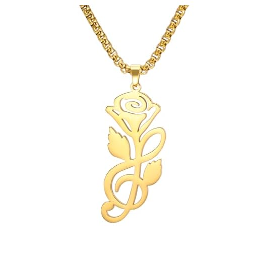 kkjoy Collar de Rosa Nota Agudos de Acero Inoxidable Collar Colgante Notas Florecen en Rosa Clave de Sol Joyería Regalo para Mujeres Hombres Amantes de la Música