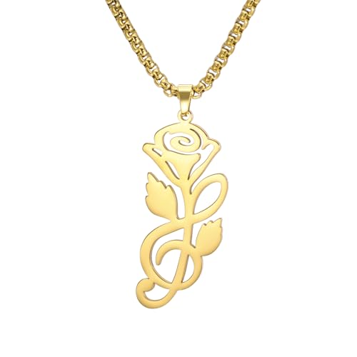 kkjoy Collier de Notes Treble Rose en Acier Inoxydable Collier Pendentif de Notes Treble Clef de Sol Cadeau pour Femmes Hommes Amoureux de la Musique