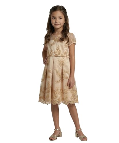 Robe brodée dorée pour fille style princesse avec nœud pour cortège