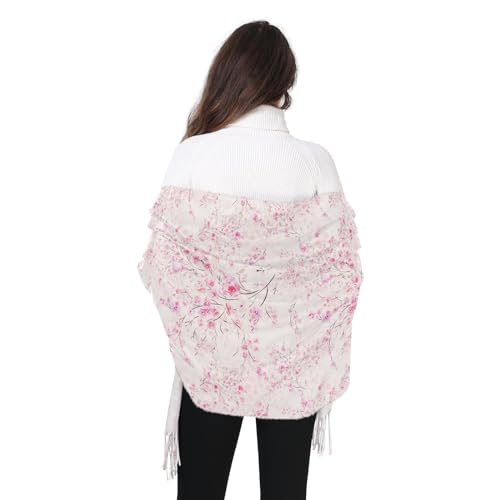 VIGTRO Spring Cherry Blossom Women Wrap Pashmina Shawl, Winter Warm Long Scarf with Tassels for Evening Dress & Wedding2